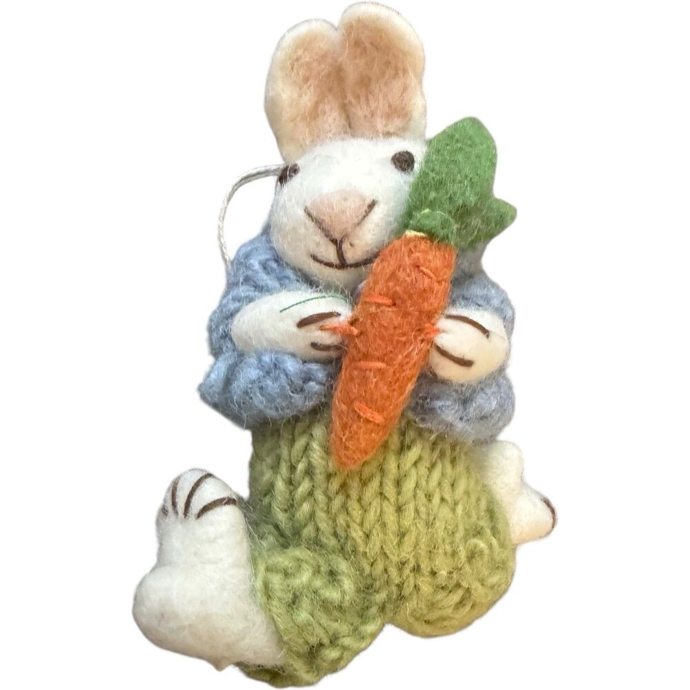 4 Gry & Sif Denmark Felted Wool White Bunny Rabbits Handmade Ornaments Rare HTF - Picture 5 of 16